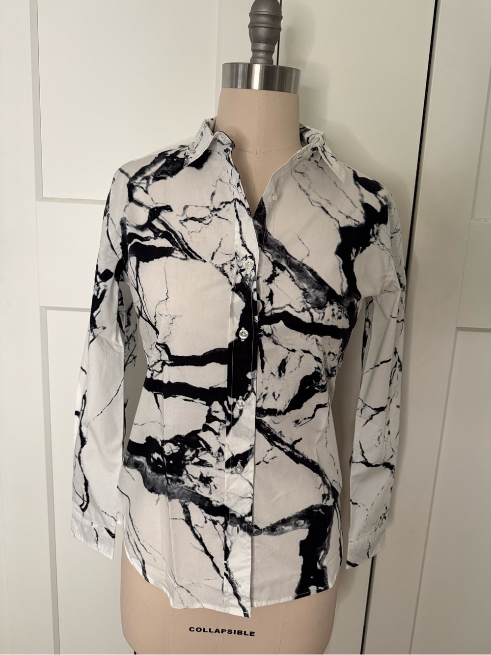 Wildfang black and white marble print button up XS NWOT